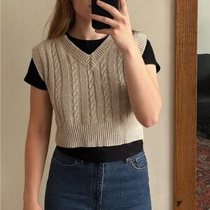 Cable Knit Beige Sweater Vest